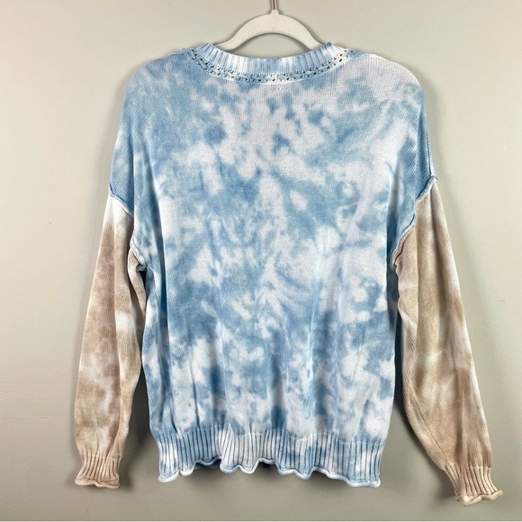 Democracy Bohemian V-Neck Pullover Sweater Light Blue & Tan Tie Dye Size Large - Picture 10 of 15